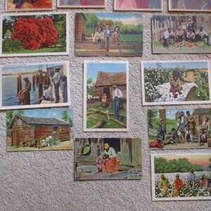 FINAL Vtg. 11 Double-sided colorful Black Americana "prints/pics." & 5 Postcards